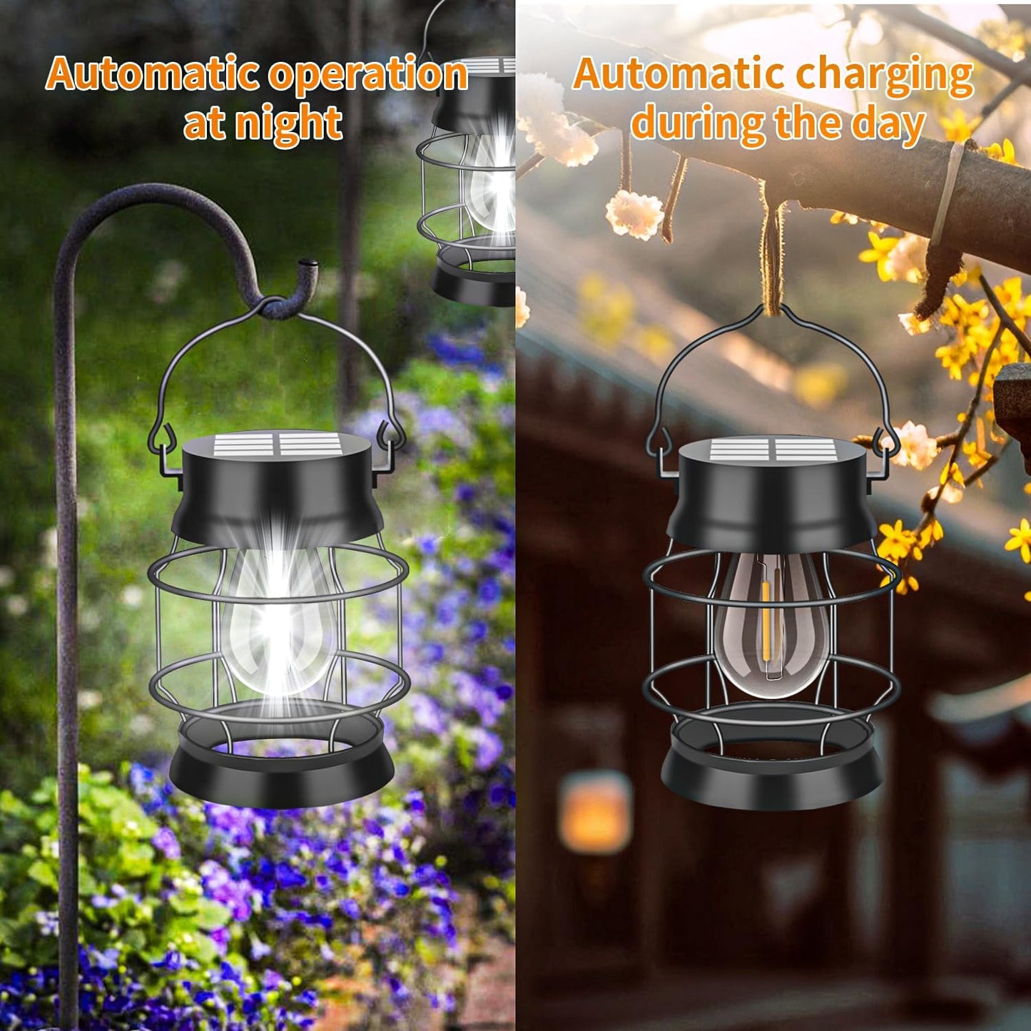 Solar Lantern Outdoor,Solar Lights Outdoor Waterproof Garden Lights,2 Pack Metal Hanging Lanterns Outdoor White LED Lighting for Yard Patio Pathway Garden Decorations