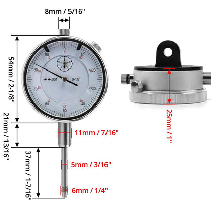 QWORK Dial Indicator, 0-1" Measurement Gauge Stainless Steel and 0.001" Precision, with Locking Screw