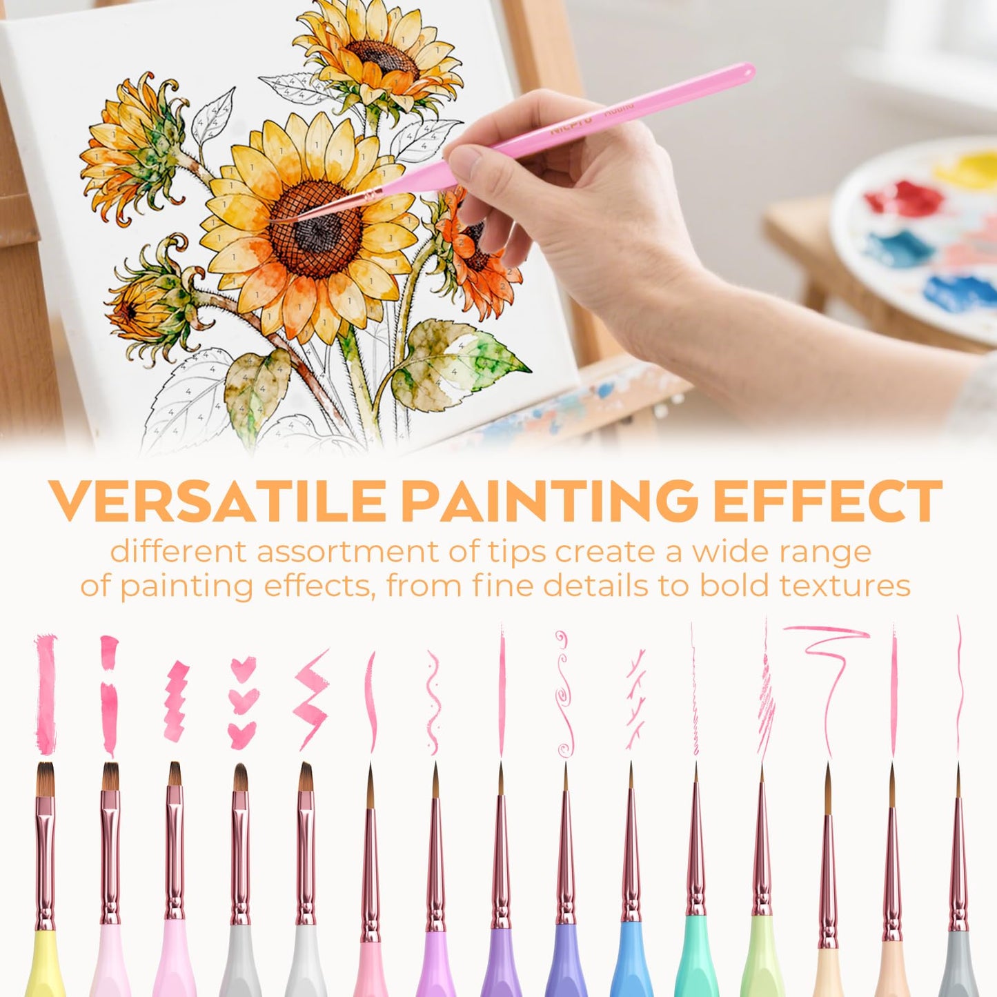 Nicpro 15PCS Micro Fine Detail Paint Brush Set, Macaron Pastel Small Miniature Fine Tip Detail Brushes Kit for Acrylic Oil Watercolor, Craft, Models, Miniatures, Rock Painting, Paint by Numbers