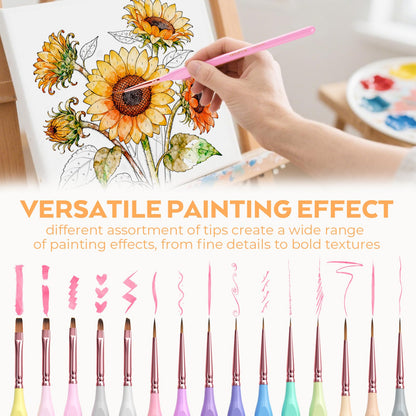 Nicpro 15PCS Micro Fine Detail Paint Brush Set, Macaron Pastel Small Miniature Fine Tip Detail Brushes Kit for Acrylic Oil Watercolor, Craft, Models, Miniatures, Rock Painting, Paint by Numbers