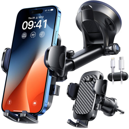 [True Military-Grade & 360° Rotatable Suction] 2026 YRU Ultimate Car Phone Holder Mount 【90+LBS Safest Strongest & Patent Certs】 Dashboard Windshield Vent for iPhone 17 16 Pro Max Samsung,Dark Black