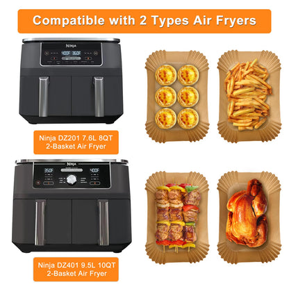 200PCS Air Fryer Liners for Ninja: Higher Non-Stick Disposable Parchment Paper Liner for Ninja DZ201/DZ401 Dual Airfryer Baking - Food Grade Ninja Air Fryer Accessories - Rectangle 8.6 x 5.5 inch