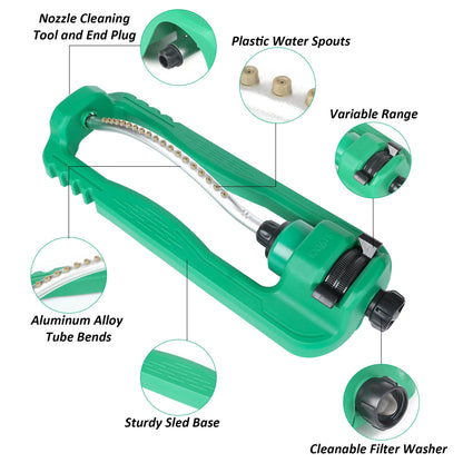 STYDDI Turbo Oscillating Sprinkler, Adjustable Rectangular Lawn Sprinklers for Yard with Stable Base, 19 Precision Nozzles Garden Sprinkler for Small to Medium Areas, Covers up to 3,800 sq. ft.