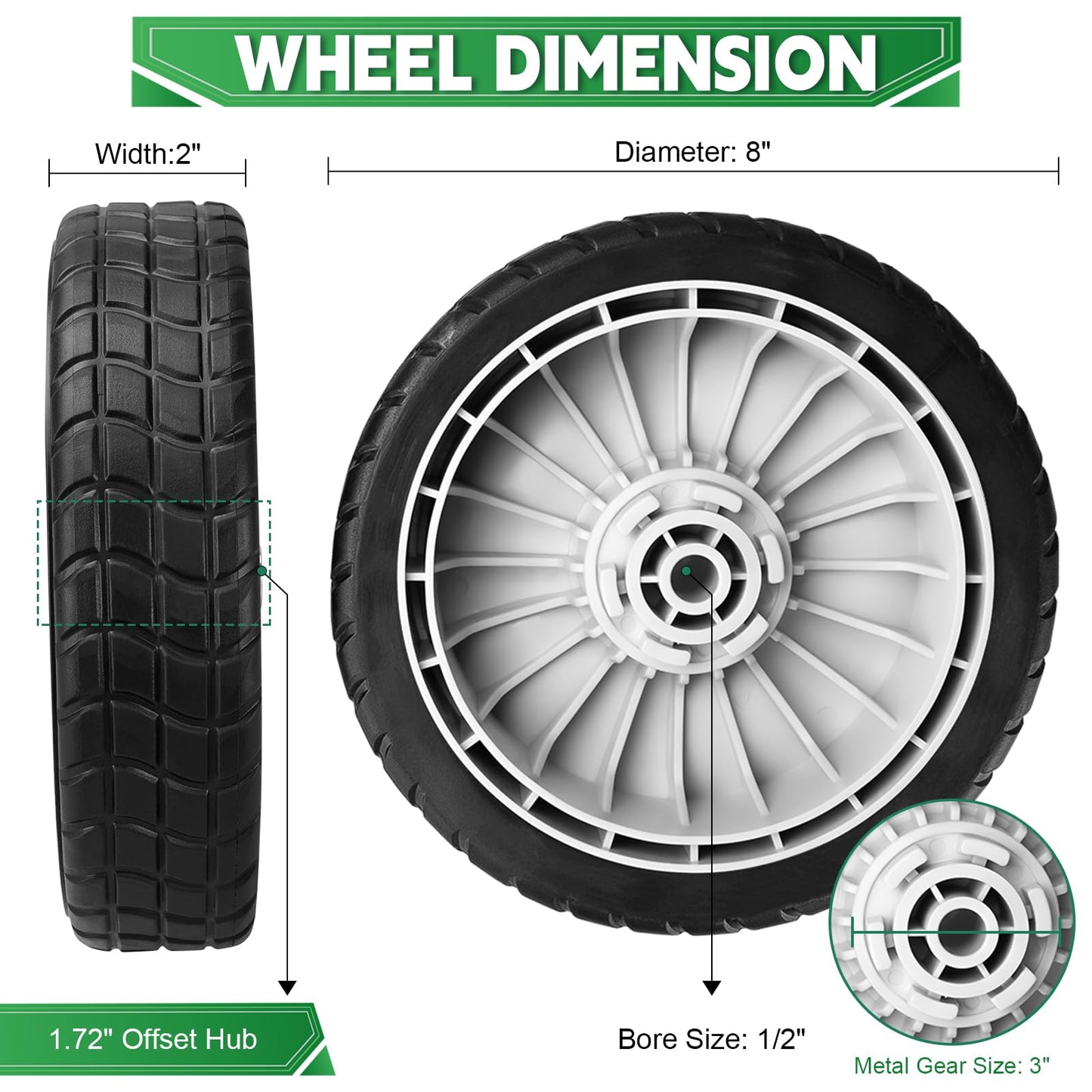 HRR216 Lawn Mower Wheels 2 Front Wheels 44710-VL0-L02ZB Compatible with Honda HRR216 HRT216 HRS216 Lawn Mower