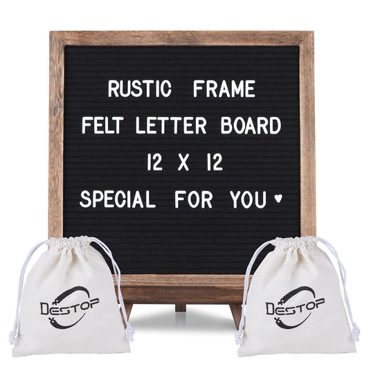 Felt Letter Board with Rustic Frame and Stand 12x12 inch,Changeable Letter and Message Board Include 470 Precut Letters,Number,Symbol,Hook to Hang,2 Canvas Bags