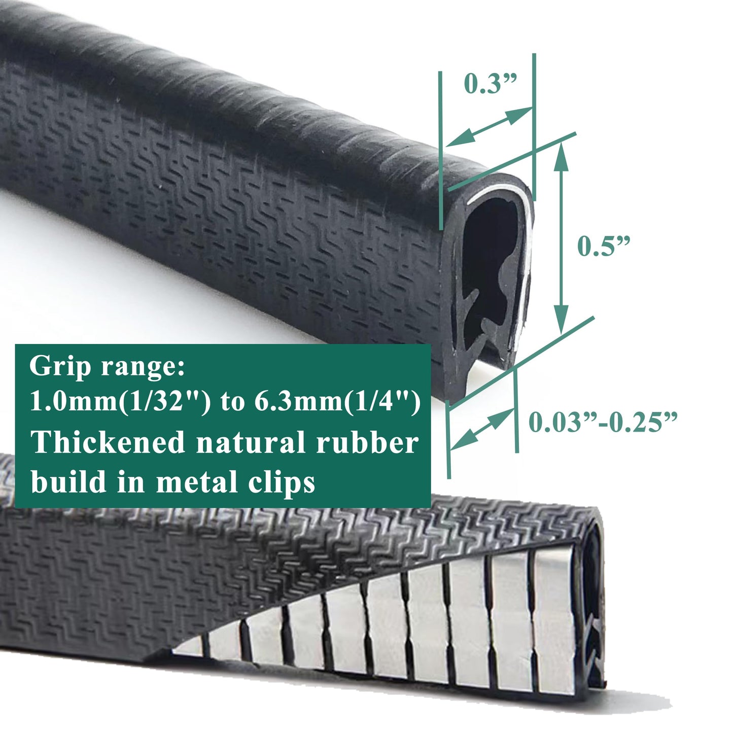 U Shape Rubber Seal Edge Strip Trim Guard for Panels, Car Doors, Steel Plates, Hatches, Table Corners, Fits Edge 1/32 to 1/4 Inch, 10Ft Length
