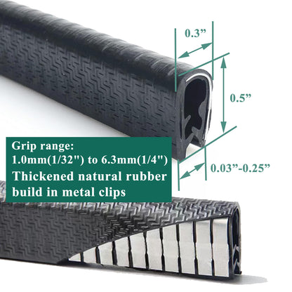 U Shape Rubber Seal Edge Strip Trim Guard for Panels, Car Doors, Steel Plates, Hatches, Table Corners, Fits Edge 1/32 to 1/4 Inch, 10Ft Length