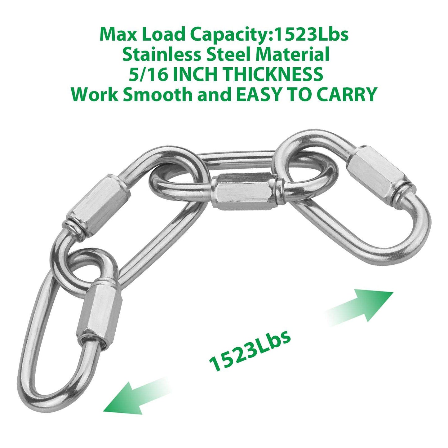 12PCS 5/16Inch Quick Links Stainless Steel Chain Links, M8 Oval Quick Locking Carabiner Clips Heavy Duty Chain Links Chain Connector for Camping, Hiking, Swing, Hammocks, Outdoor & Gym - 1500lbs Load