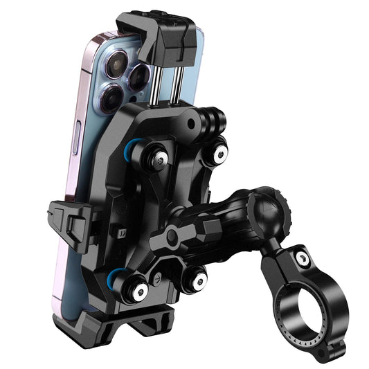 Motorcycle Phone Mount Anti-Vibration with 4 Shock Absorbers, Universal 22-32mm Handlebar Fit for Bikes/Motorcycles/EBikes, 720° Adjustable Heavy-Duty Phone Holder for iPhone/Samsung 5.6”-7.4” Phones