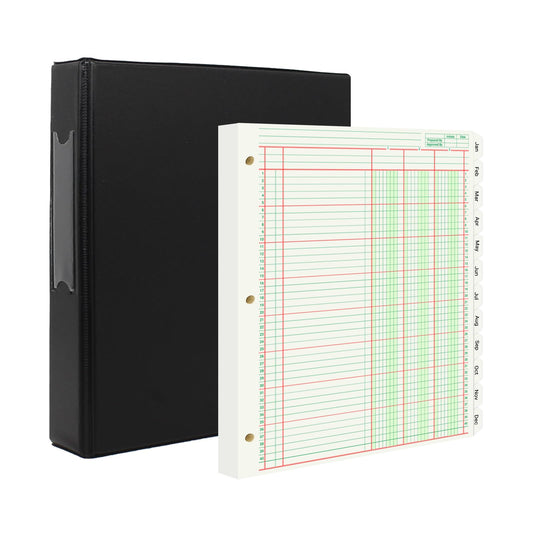 suituts 100 sheets Ledger Paper with 3 Ring Binder and Monthly Tabs, 3 Column Columnar Pads, Refillable Accounting Ledger Notebook (8.5X11 Inch)