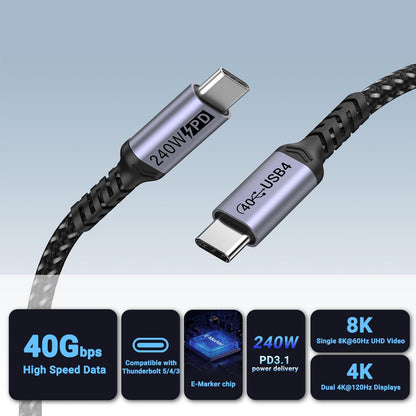 SUMPK 2m USB 4 Cable, 240W PD Fast Charging, 40Gbps Data Transfer, 8K Video Output, Compatible with Thunderbolt 4/3, iPhone 15Pro/15ProMax, Monitor