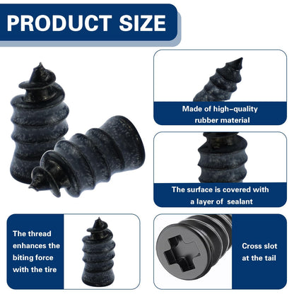 AACGIN 70 Pcs Tire Repair Rubber Screws,Tire Repair Rubber Nail, Tire Repair Nail Fast Tool Self-Service Tire Repair Nail Vacuum Suitable for Car Motorcycle Jeep Tire Puncture Repair