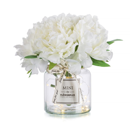 BLOSMON White Fake Flowers with Vase: Small Coffee Table Decor Bathroom Hydrangea Faux Flowers in Vase Office Desk Shelf Home Living Room Bedroom Vanity nightstand Decorations Floral Arrangement