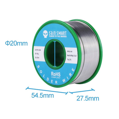 SainSmart 0.8mm Lead Free Solder Wire with Rosin2 Sn97 Cu0.7 Ag0.3, Tin Wire Solder for Electrical Soldering (100g /0.22lbs)