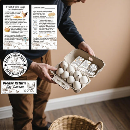 600 Pcs Farm Fresh Egg Carton Labels 600 Pcs Please Return Egg Carton Stickers 200 Pcs Double-Sided Egg Handling Instruction Cards Fresh Farm Egg Packaging Set for Eggs Care (Egg Set)