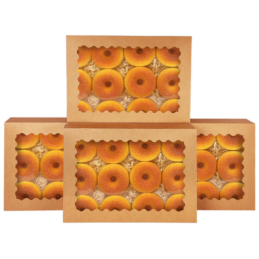 qiqee Brown 14x10x2.5 Inch Cookie Box with Window 12Pcs Bakery Pastry Macaron Bakery Box For Packaging (Auto-pop Up)