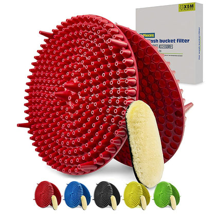 X5MPLXPMX 10.4" Heavy Duty Grit Trap (2-Pack) & Wash Mitt Kit - Premium Car Wash Bucket Filter Insert, Dirt Separator, Fits 3.5-5 Gallon (Red Kit)
