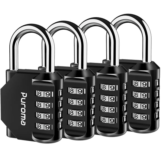 Puroma 4 Pack Combination Lock 4 Digit Locker Lock Outdoor Waterproof Padlock for School Gym Locker, Sports Locker, Fence, Toolbox, Gate, Case, Hasp Storage (Black)
