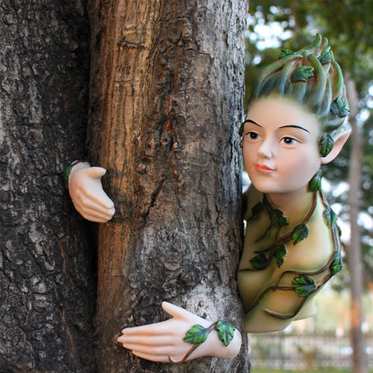 Meyas Outdoor Statues Garden Sculptures Decoration Fairy Tree Hugger Tree Face Fairy Sculpture Garden Peeker Courtyard Outdoor Decoration Fairy Garden Ornament Figurines Statues Art Yard Tree Hugger
