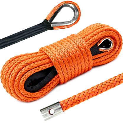 YUNPEAK 1/4 Inch x 50 Feet 10,000LBS Synthetic Winch Line，with Black Protecing Sleeve for Off Road Vehicle ATV UTV（Orange）.