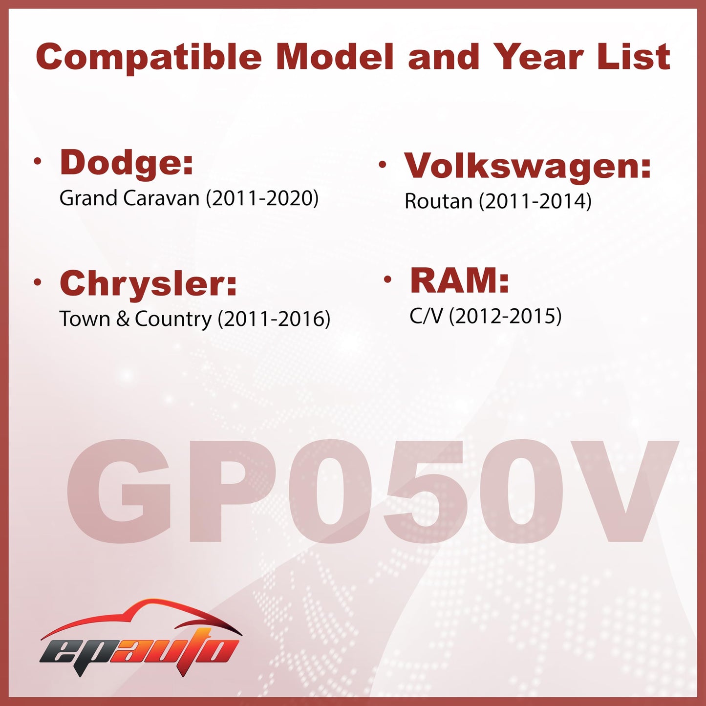 EPAuto GP050V (CA11050) Engine Air Filter, Replacement for Dodge Grand Caravan (2011–2020), Chrysler Town & Country (2011–2016), Volkswagen Routan (2011–2014), RAM C/V (2012–2015)