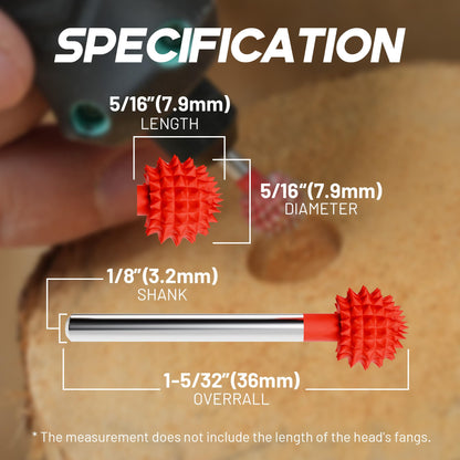 EZARC Tungsten Carbide Rotary Burr, 1/8’’ Shaft Ball Tip Wood Carving Bit, Very Coarse Engraving & Material Removal Tool with Storage Case