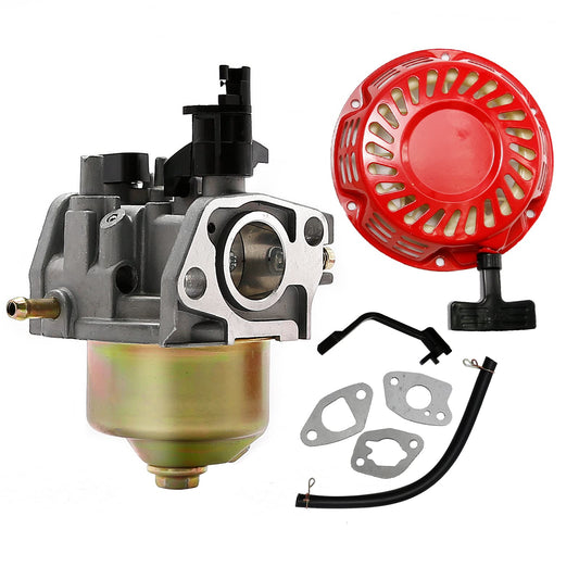196cc 6.5HP Carburetor with Recoil Pull Starter Replacement for Champion 3000 3500 4000 Power Equipment Watt Gasoline Generator Replace 46561 46558 46539 46551 46555 46596 46533 196cc Carburateur