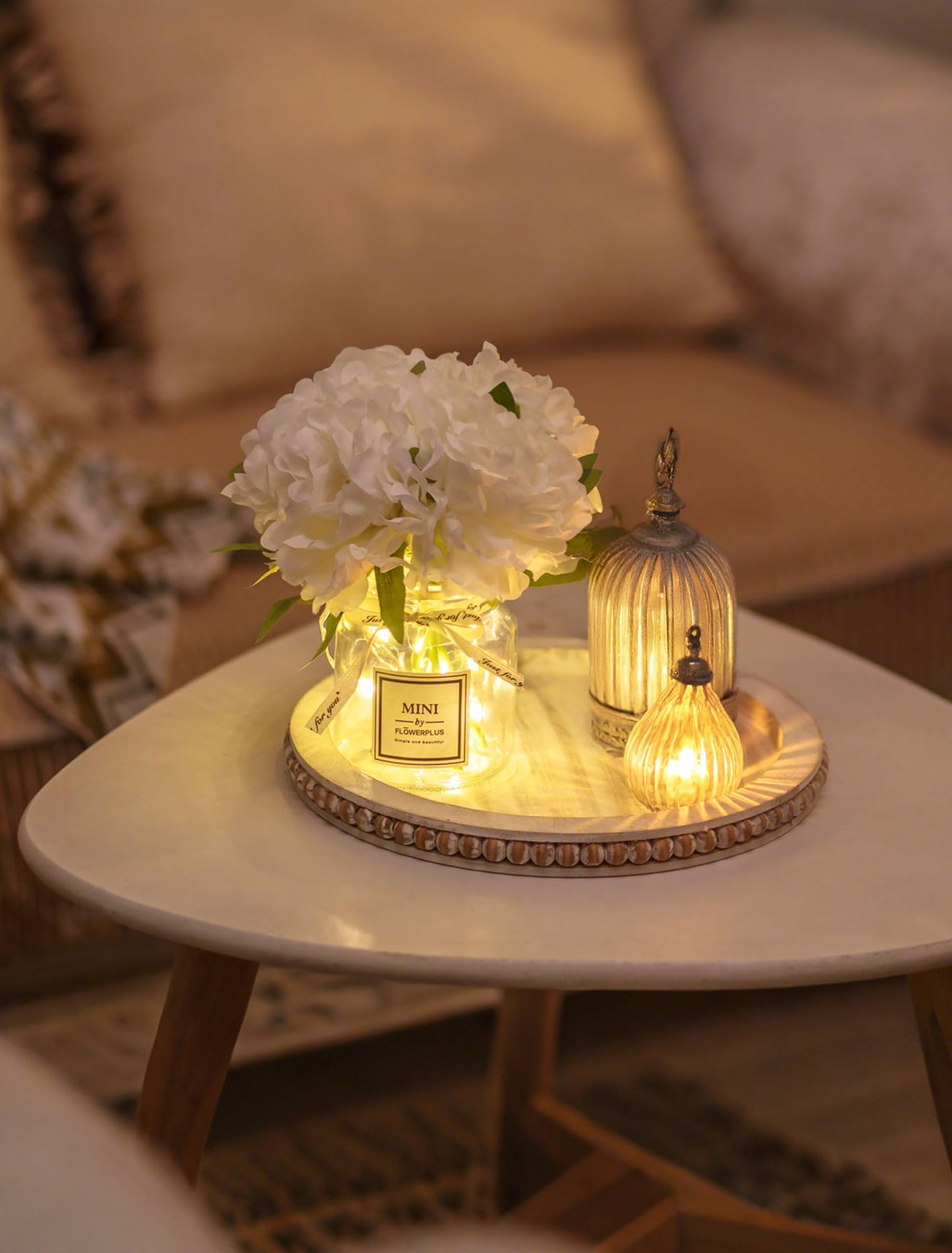 BLOSMON White Fake Flowers with Vase: Small Coffee Table Decor Bathroom Hydrangea Faux Flowers in Vase Office Desk Shelf Home Living Room Bedroom Vanity nightstand Decorations Floral Arrangement
