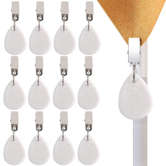 EMPCYDIA Table Cloth Weights Clip On Heavy for Outdoor Tables, 12 Pcs Marble Stone Tablecloth Weights with Metal Clips for Picnic Patio Table in Windy Days