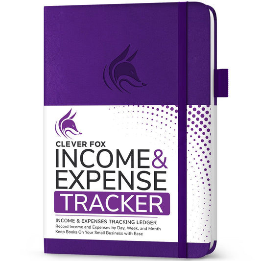 Clever Fox Income & Expense Tracker – Accounting & Bookkeeping Ledger Book for Small Business – Income & Expense Record Notebook with Receipt Pocket – Undated, A5, 5.8″ x 8.3″, Hardcover (Purple)