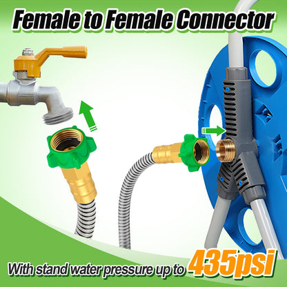 Beeplove 5ft Stainless Steel Female to Female Garden Hose with Double Connectors, Sunlight Resistant, High Water Flow, 3/4GHT Thread, Silver, 1 Pack