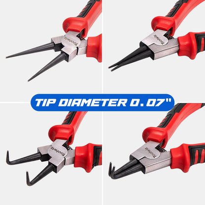 Toolwiz 4 Pcs Snap Ring Pliers Set, 7-inch Internal/External Circlip Pliers, Tip Diameter 5/64'' C Clip Pliers, Straight/Bent Jaw Snap Ring Tool for Ring Removal and Installation, with Storage Pouch