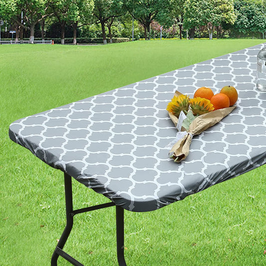 Alynsehom Rectangular Elastic Table Cloth Fitted Vinyl Tablecloth with Flannel Backing Waterproof Wipeable Moroccan Table Cover for Indoor Outdoor Picnic Camping(6 FT)