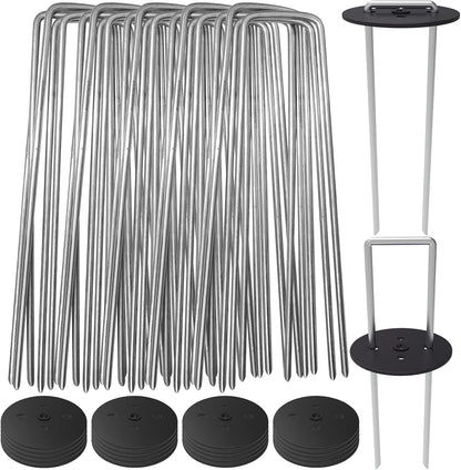 AAGUT 50Pcs 6 Inches U-Shaped Landscape Staples with Gasket Kit Garden Stakes and Plastic Fixing Gasket Pegs for Landscaping Fabric Geotextile Weed Barrier Fabric Sod Turf Fencing Small Tents