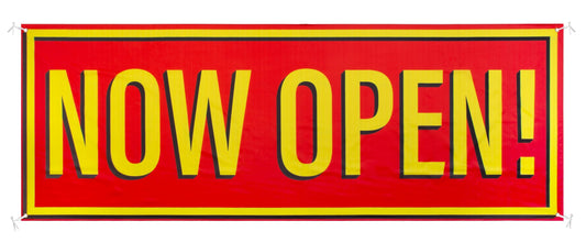 Now Open Banner, 3' x 8' Open Sign for Businesses, Shops, Polyester Banner with Grommets, Rope Included for Easy Installation