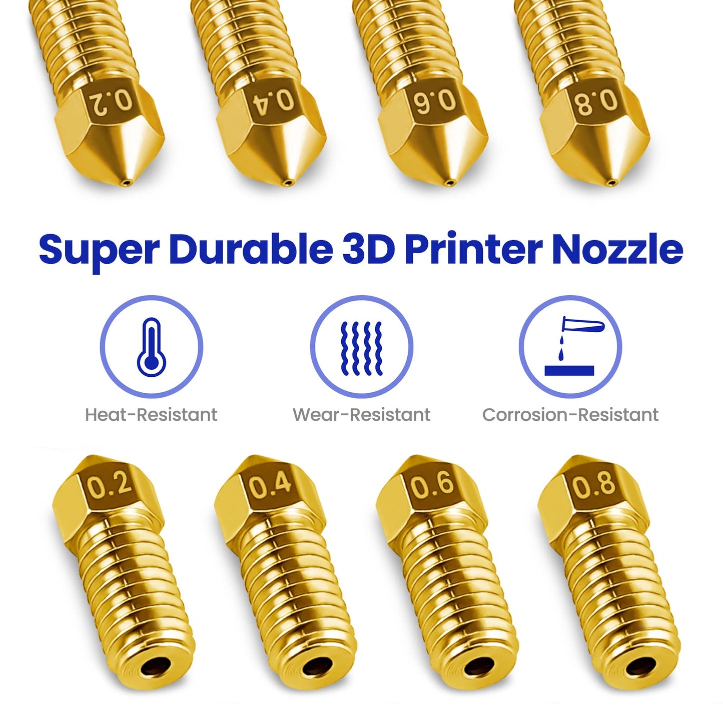 3D Printer Nozzles 12 pcs M5 Nozzle, Park Sung Brass Nozzles with High Temperature Resistance Upgraded Fully Fit for AnkerMake M5 Ender 3 Ender 3 V2 Ender 3 pro, 0.2mm, 0.4mm, 0.6mm, 0.8mm Nozzle Kit