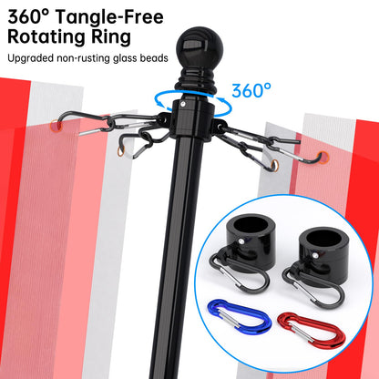 ZMTECH Flag Pole - Upgraded Bracket, 6 FT Stainless Steel Flag Poles for Outside House, Residential or Commerical, Tangle Free Flag Pole Kit for American Flag (Without Flag, Black)
