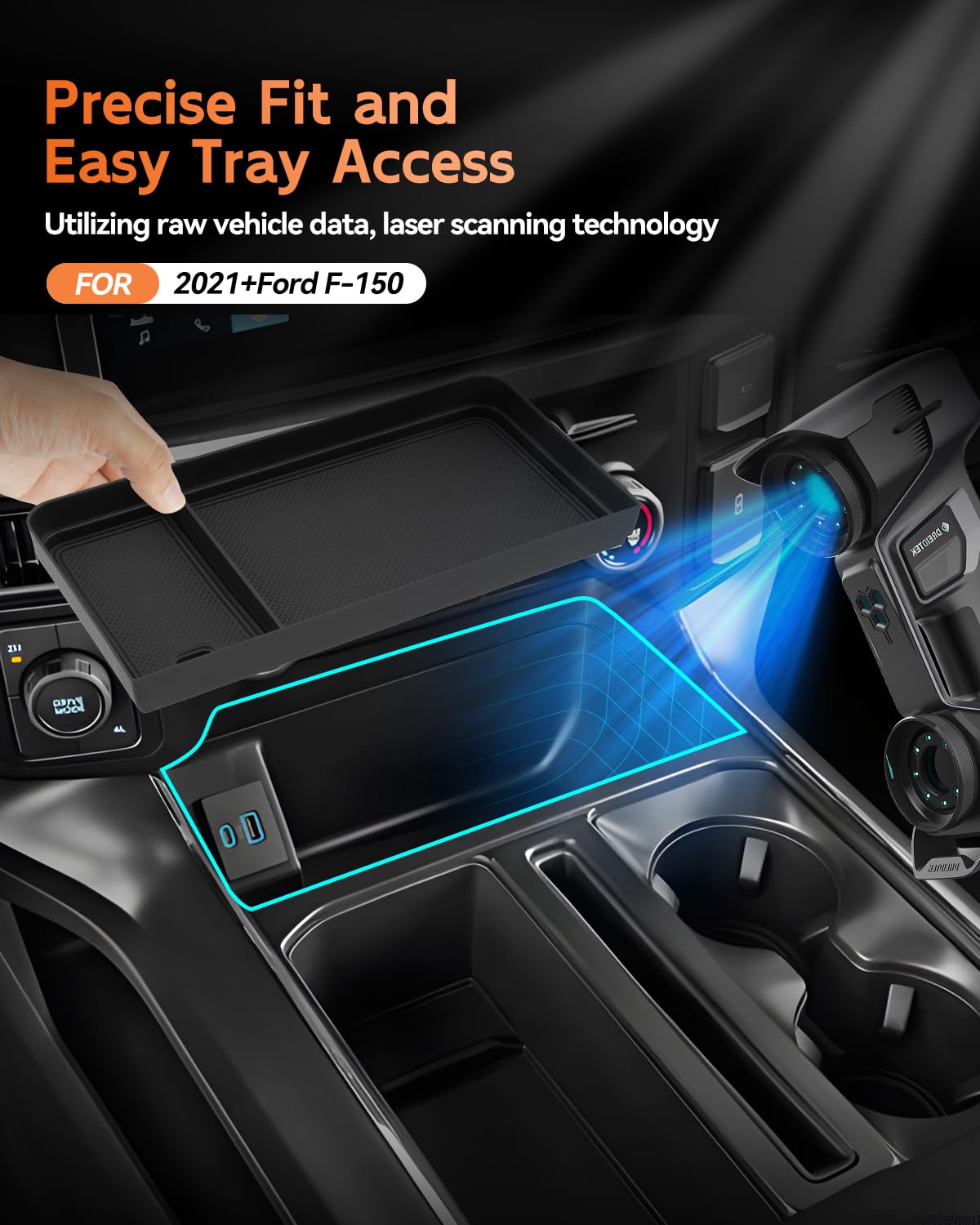 CDEFG for Ford F150 (2021-2025/2026) & F150 Lightning XLT Pro (2022-2026) Center Console Organizer - Hidden Panel Secret Pocket Lid USB Hole -Fit Front Shifter Open Pocket Organizer Accessories