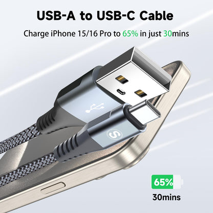 sweguard USB C Cable Fast Charge 3.1A [2 Pack, 20ft],iPhone 15/16/17 Pro Max Type C Charging Cable Nylon Braided Compatible with Samsung S26 S25 S24 to S21 S8,A72 A53 A52,M30,Note 20,Pixel,LG,Moto