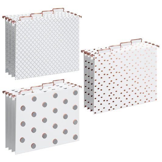 Y YOMA 12 Pack Rose Gold Hanging File Folders Letter Size Decorative File Folder Cute Pretty Hanging Folder Organizer for Filing Cabinet Office Home with 1/5-Cut Adjustable Tabs, 3 Gold Foil Design