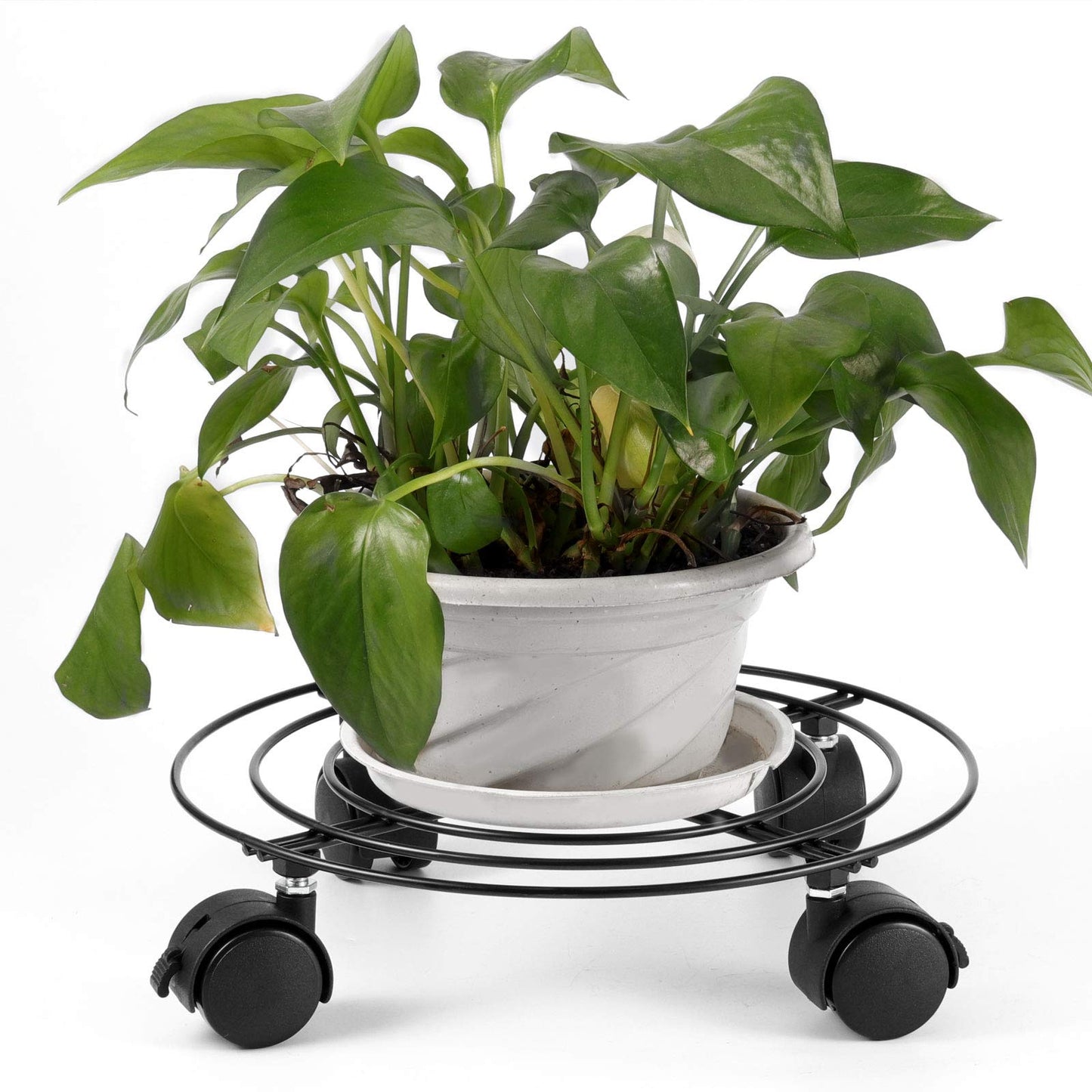 ZOENHOU 3 Pack Plant Caddy with Wheels, 11.8 Inch Round Metal Rolling Plant Stand Indoor Outdoor, Heavy Duty Potted Plant Dolly with Lockable Casters, Black