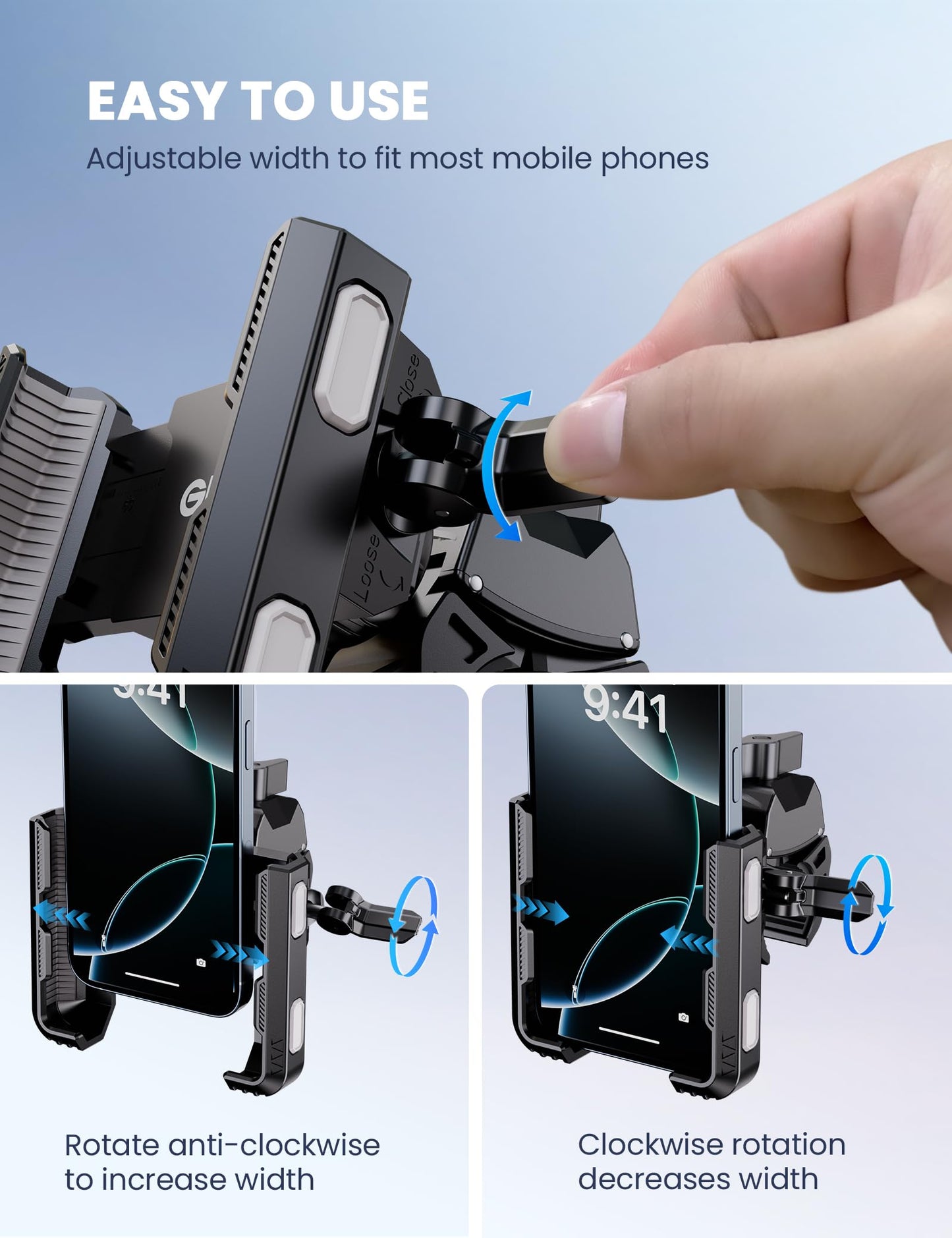 Grefay Bicycle Phone Holder Motorcycle Phone Holder 【1S Quick Release Robust Connections】 Anti Shake Universal 360° Bicycle Handlebar Holder for iPhone 15/14/13 S23/S22 4.5-7" Smartphone