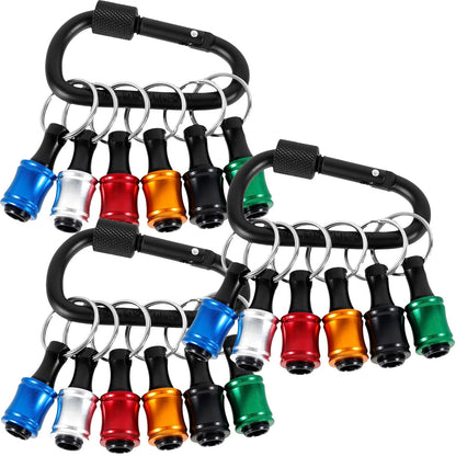 18Pcs Bit Holder Keychain 1/4inch Hex Shank Screwdriver Bits Holder Quick Release Portable Extension Bar Keychain Drill Screw Adapter with Carabiner for Electric Screwdrivers Drill Bit