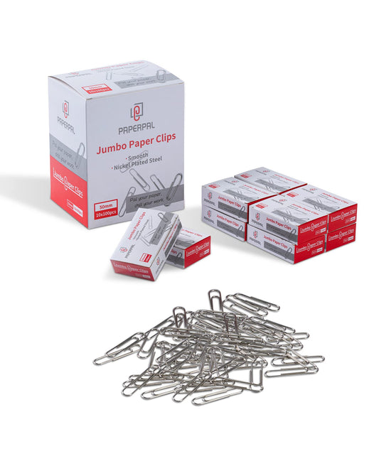PAPERPAL Jumbo Paper Clips Smooth, 1000 Large Paperclips (10 Boxes of 100 Each), Bulk Paperclips for Office School & Personal Use, Daily DIY, 2" Silver Paper Clips Jumbo Size