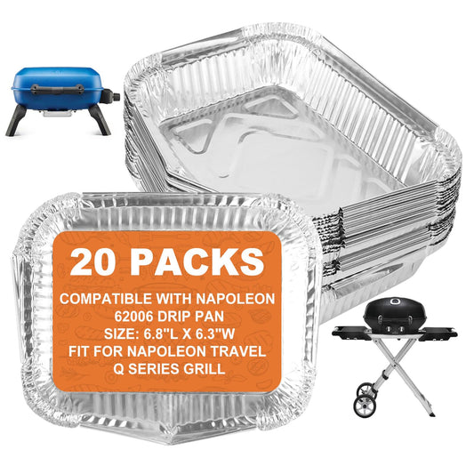 62006 Drip Pan Liners for Napoleon TravelQ 285,TravelQ PRO SER BBQ Drip Trays for Napoleon BBQ Replacement Parts TQ285 TQ240 TQ PRO285,Disposable Aluminum Drip Pans for Napoleon BBQ Accessories, 20PCS