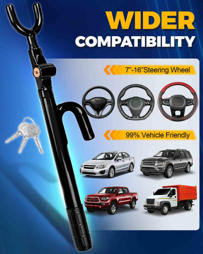 Tevlaphee Steering Wheel Lock Anti-Theft Device Security Car Lock Anti Theft Visible Car Steering Wheel Lock Antitheft Locking Devices Adjustable Car Wheel Lock with 3 Keys (Black)