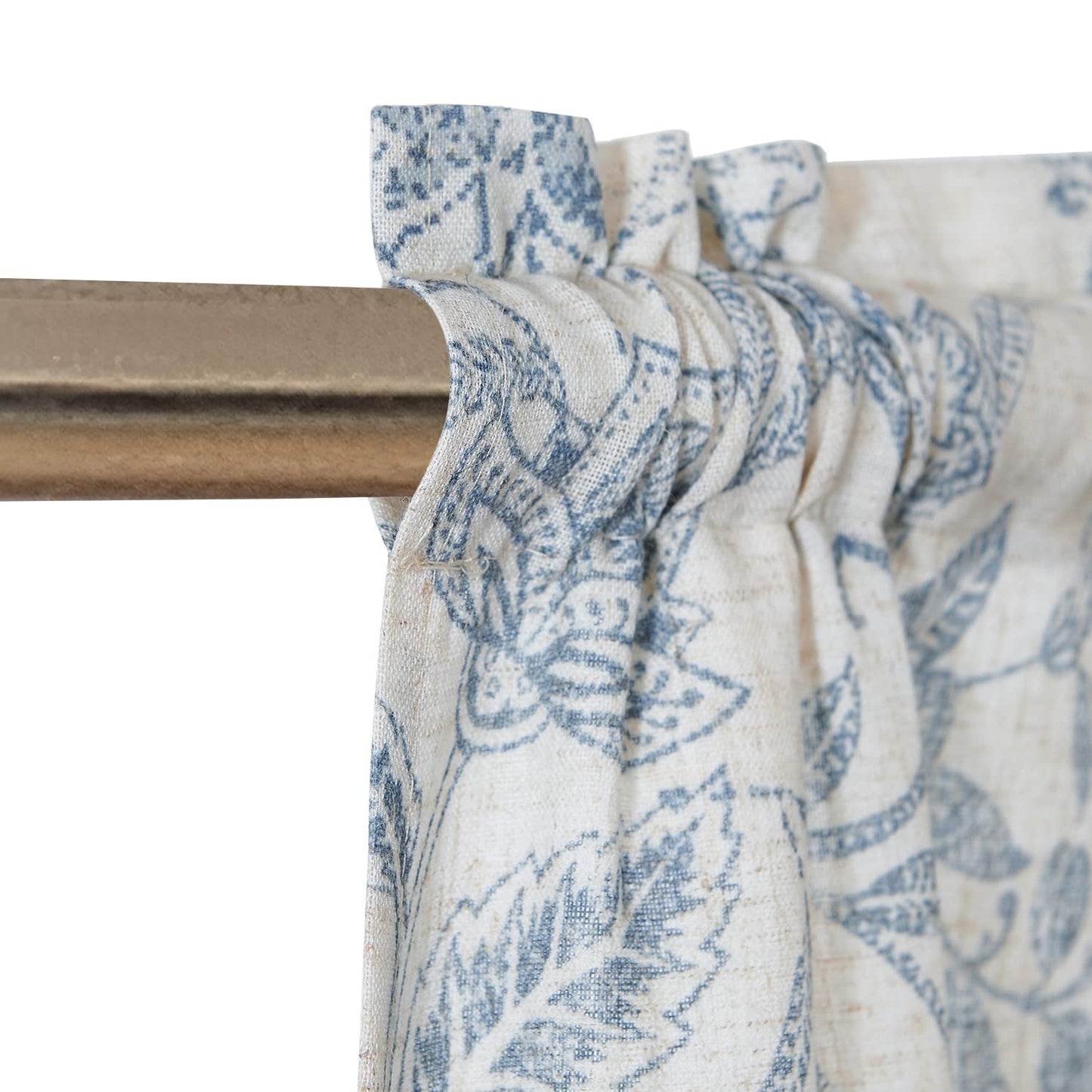 Lazzzy Kitchen Valance Curtain Linen Floral Farmhouse Tie Up Valance for Cafe Bathroom Bedroom Small Window Treatments Curtain 20 Inch Long Rod Pocket 1 Panel Blue on Beige