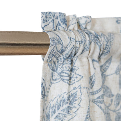 Lazzzy Kitchen Valance Curtain Linen Floral Farmhouse Tie Up Valance for Cafe Bathroom Bedroom Small Window Treatments Curtain 20 Inch Long Rod Pocket 1 Panel Blue on Beige