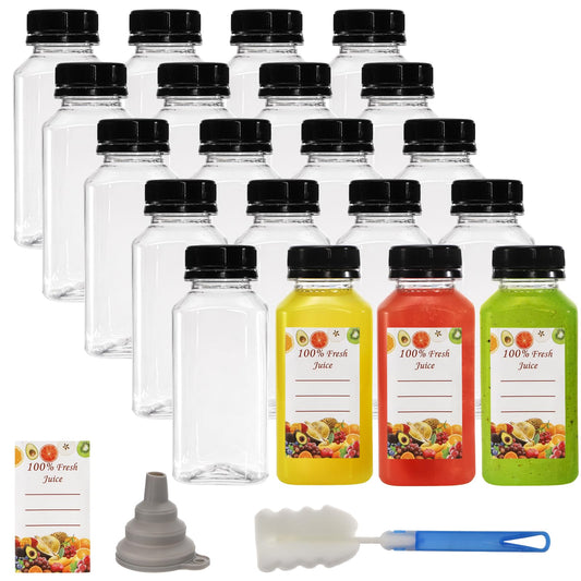 Cedilis 25 Pack 8 oz/250ml Plastic Juice Bottles, Clear Juice Drink Containers with Lids, Bulk Beverage Reusable Bottles for Making Juice, Milk, Salad Dressing, Smoothie