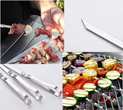 17 Inch Long Stainless Steel Skewers for Kabobs,HONSHEN Flat Shish Kabob Barbecue Skewers with Storage Bag - Metal BBQ Skewers for Grilling Meat, Chicken, Shrimp, Vegetables - 10 Pack
